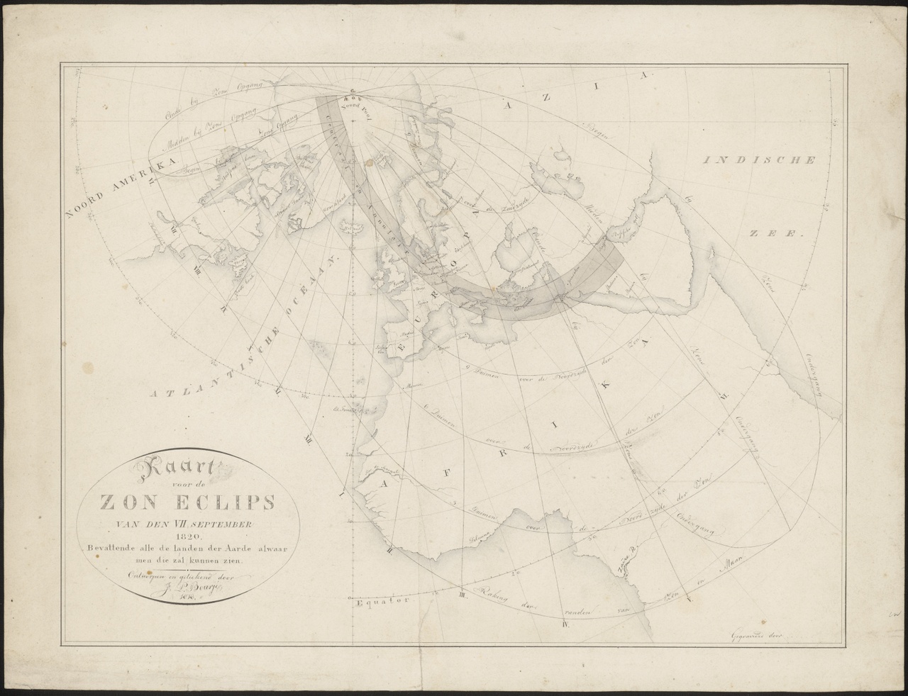 Kaart voor de Zon Eclips van den VIIden September 1820, Johan Pieter Bourjé