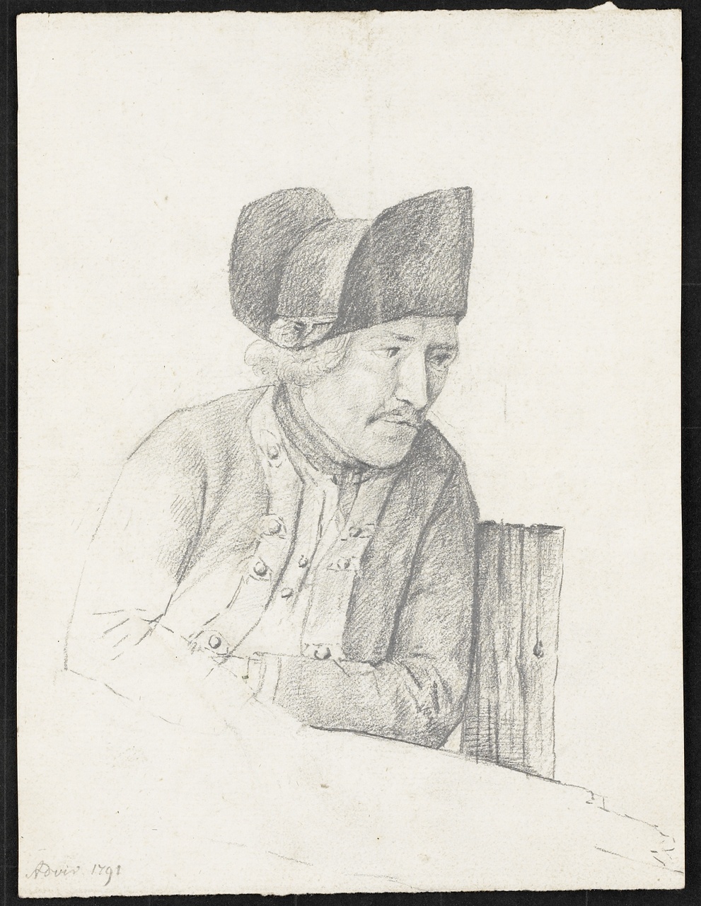 Studie van man met steek op in uniform, Johan Pieter Bourjé