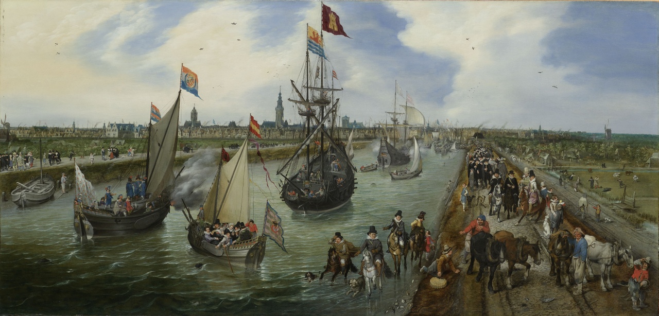 Adriaen van de Venne Het vertrek van een hoogwaardigheidsbekleder uit Middelburg 1615 collectie Rijksmuseum.jpg