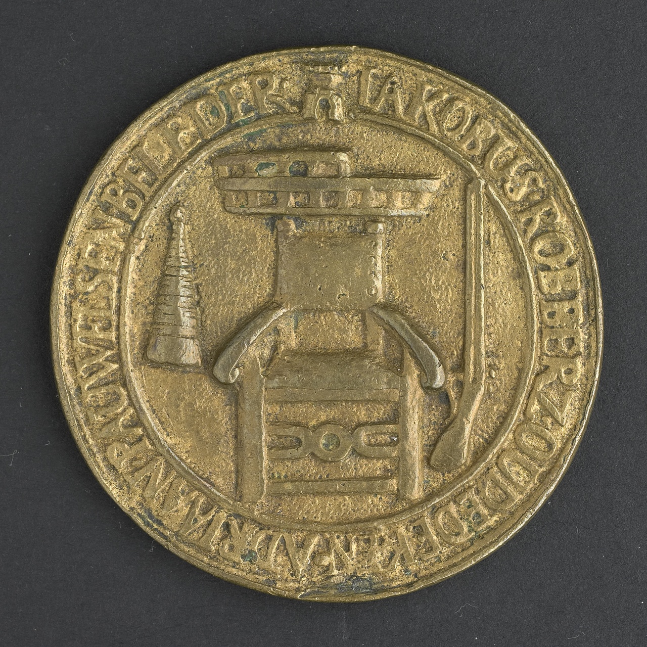 Gildepenning van de draaiers, witwerkers, blokmakers, spaanse stoelenmakers, laden- en borstelmakers, 1709