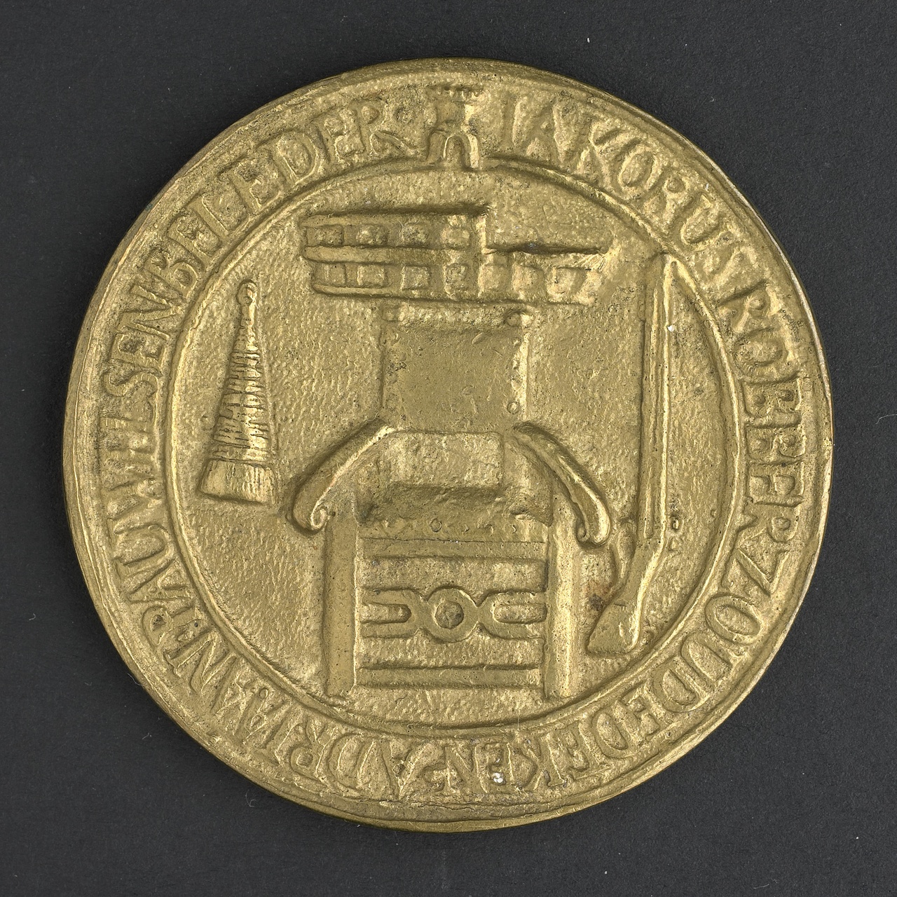 Gildepenning van de draaiers, witwerkers, blokmakers, spaanse stoelenmakers, laden- en borstelmakers, 1709