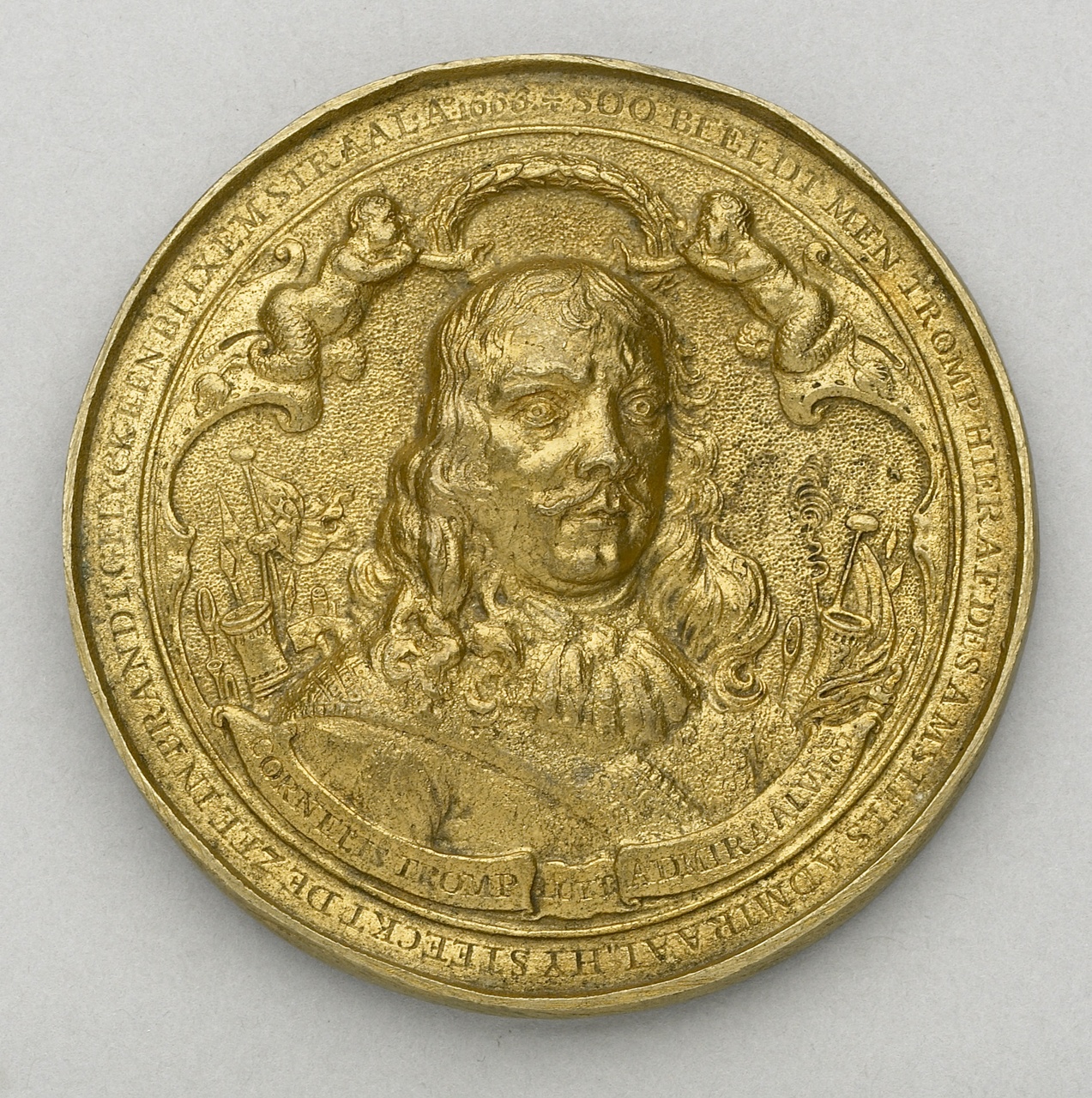 Penning op de Vierdaagse zeeslag met borstbeeld van de luitenant- admiraal Cornelis Tromp, 1666, Wouter Muller