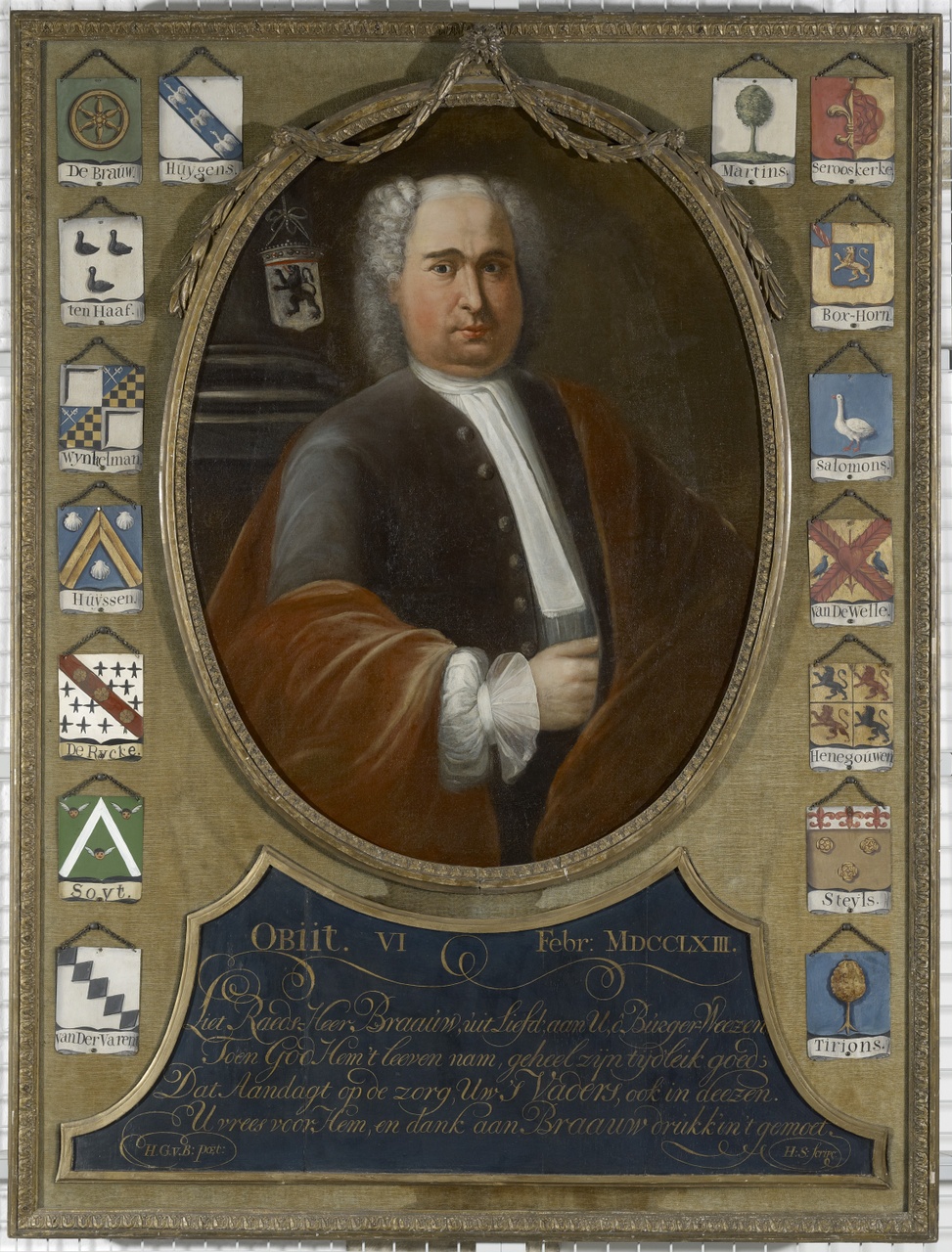 Portret van Abraham de Brauw (1697-), raadsheer van Vlaanderen, Anoniem