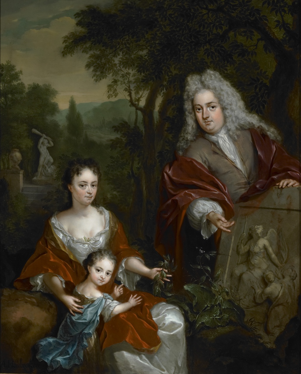 Familieportret met Adriaan Matthijs Snouck, Cornelia Maria Zuydland en hun dochter Erkenraad, Arnold Houbraken