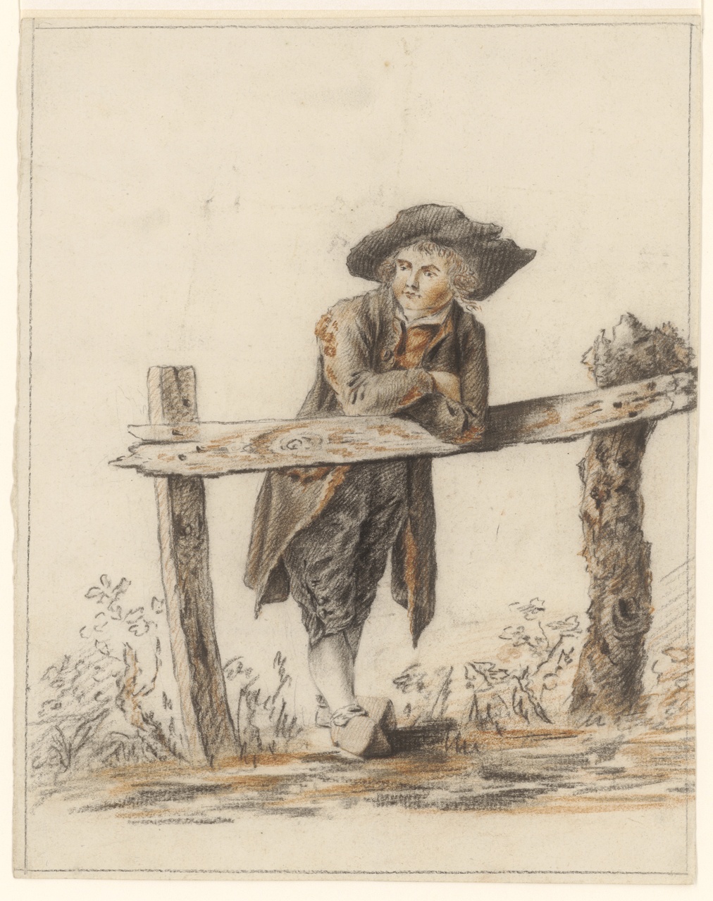 Jongen, hangend over hek, Johan Pieter Bourjé