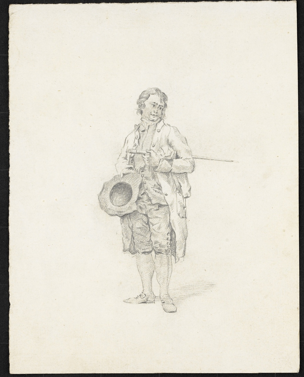 Studie van een jongeman met stok en hoed in de hand