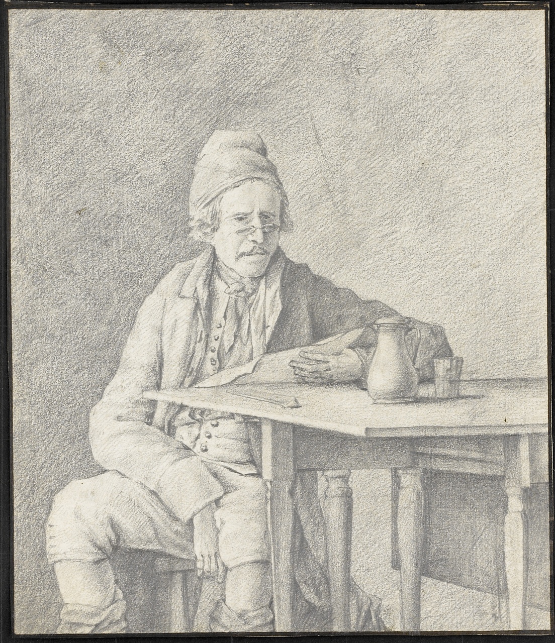 Studie van een lezende man aan tafel, Johan Pieter Bourjé