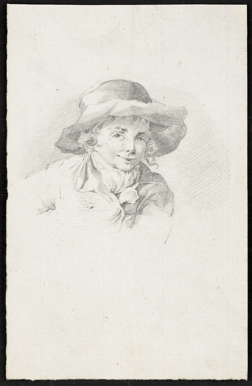 Studie van een jongenskopje met hoed op, Johan Pieter Bourjé