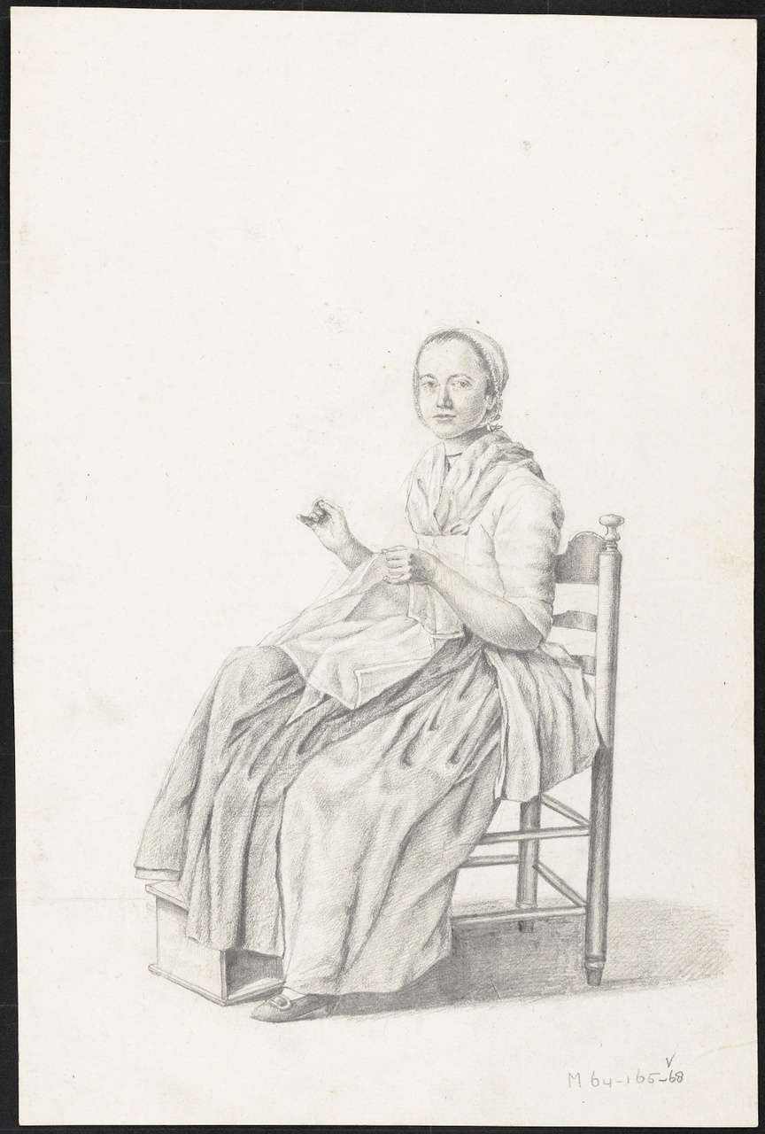 Studie van een vrouw met naaiwerk, Johan Pieter Bourjé