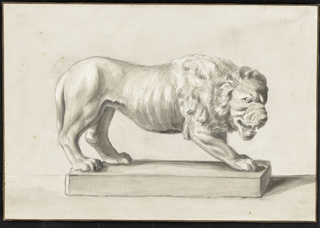 Studie van een staande leeuw op een voetstuk, Johan Pieter Bourjé