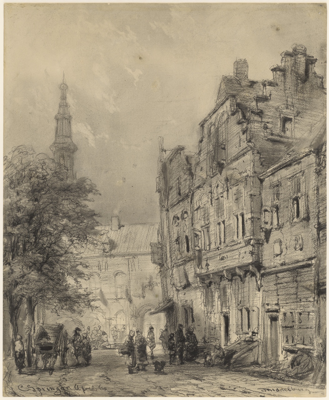 Oude huizen in de Giststraat te Middelburg, Cornelis Springer