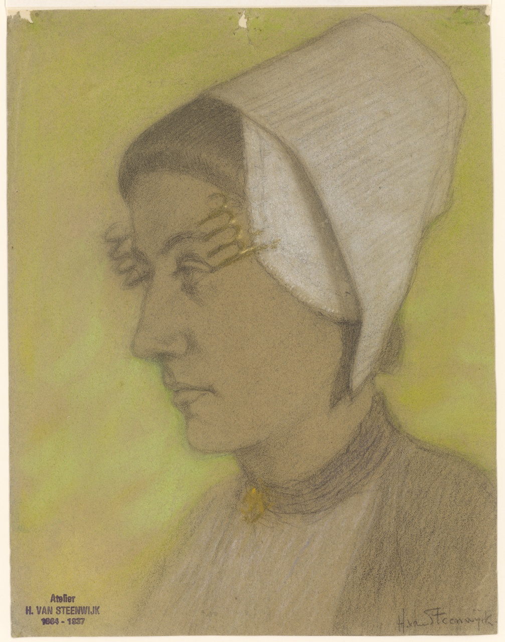 Portret van een jonge(re) vrouw in klederdracht, Hendrik van Steenwijk