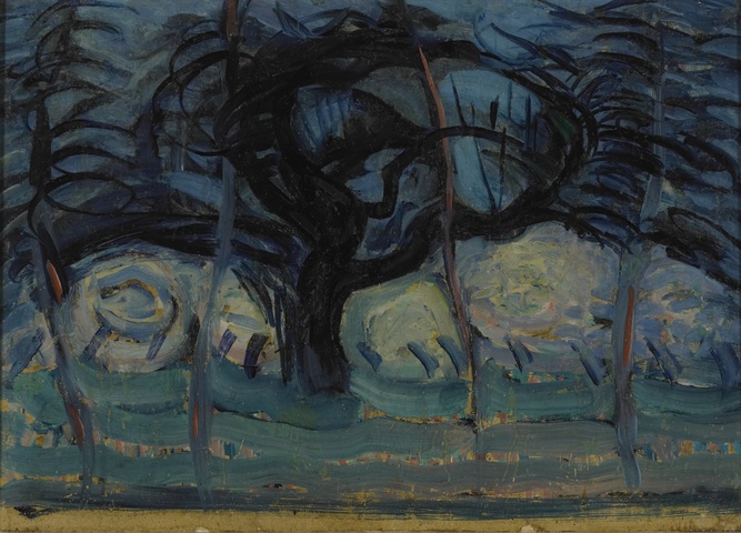 Blauwe appelboom met golvende lijnen I, Piet Mondriaan