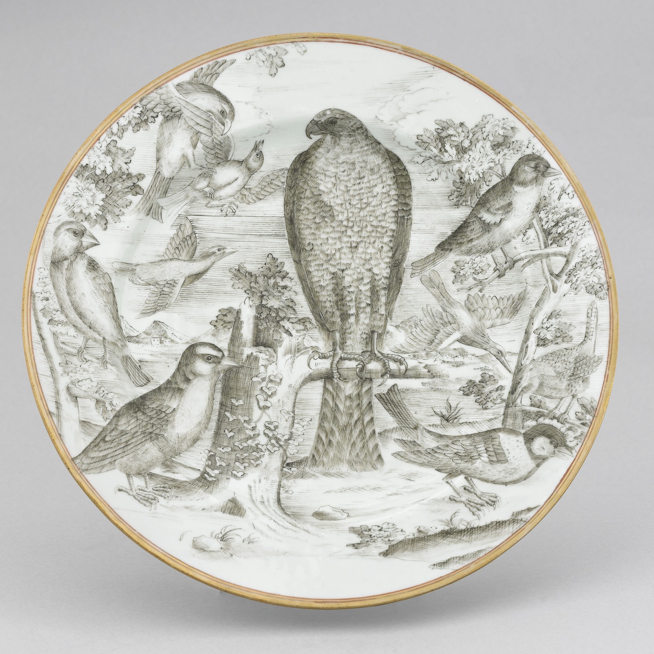 Bord met afbeelding van vogels in encre de Chine