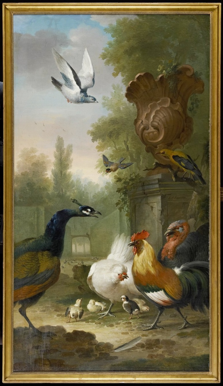 Aert Schouman, Schoorsteenstuk met vogels en pluimvee, 1754 (olieverf op doek). Foto Ivo Wennekes