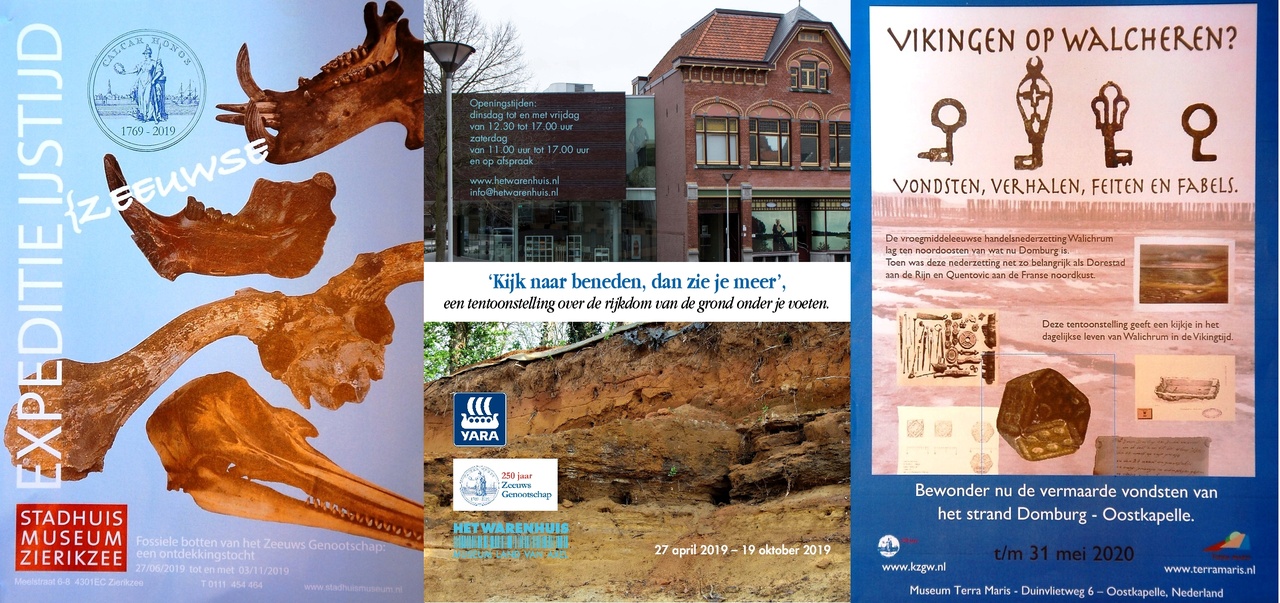 Collage met posters van KZGW-jubileumtentoonstellingen in Axel, Zierikzee en Domburg